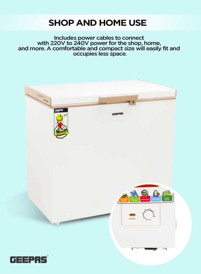 GEEPAS Chest Freezer With Adjustable Thermostat/Portable Food Basket/Compact Refrigerator With LED Light/Lock & Key/High-Efficiency Monolithic Foaming 200 L 130 W GCF2509WSH White - Image 2