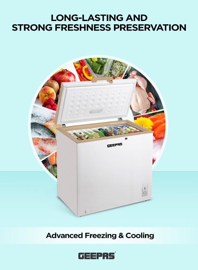 GEEPAS Chest Freezer With Adjustable Thermostat/Portable Food Basket/Compact Refrigerator With LED Light/Lock & Key/High-Efficiency Monolithic Foaming 200 L 130 W GCF2509WSH White - Image 5