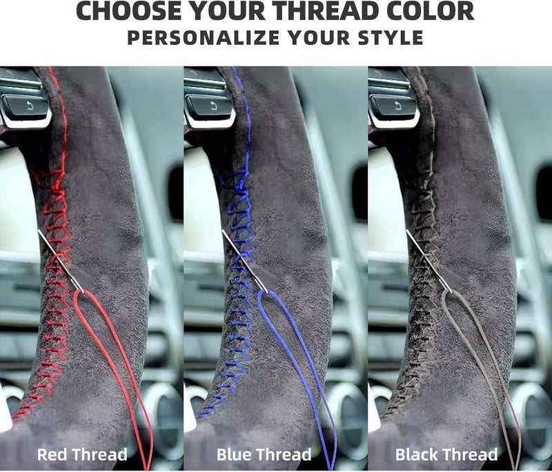 Qiyibei Suede Leather Steering Wheel Cover Wrap Kit - DIY Stitch-On for 16-17" Wheels, Superior Sweat Absorption & Non-Slip Grip, Comfortable & Durable Year-Round Upgrade - Image 5