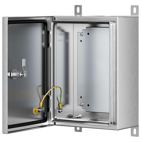 KWONONG Stainless Steel Enclosure, IP65 Waterproof Electrical Box for Indoor and Outdoor Projects, Includes Mounting Plate and Wall Bracket 350×250×150mm (14"×10"×6") - Image 1