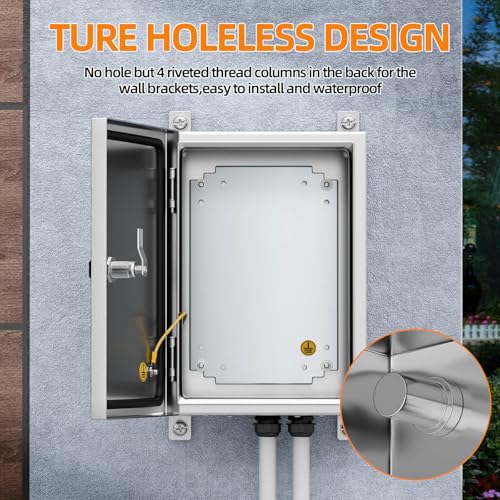 KWONONG Stainless Steel Enclosure, IP65 Waterproof Electrical Box for Indoor and Outdoor Projects, Includes Mounting Plate and Wall Bracket 350×250×150mm (14"×10"×6") - Image 4
