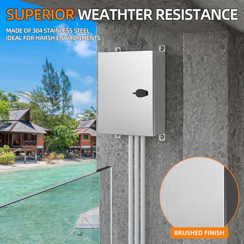 KWONONG Stainless Steel Enclosure, IP65 Waterproof Electrical Box for Indoor and Outdoor Projects, Includes Mounting Plate and Wall Bracket 350×250×150mm (14"×10"×6") - Image 3