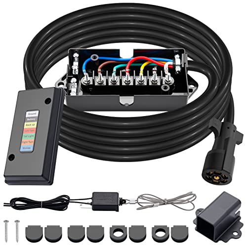 CheeMuii 15 FT 7 Way Trailer Cord and 7 Gang Junction Box Kit with 12 V Breakaway Switch and Plug Holder Heavy Duty Trailer Wiring Harness Kit for Trailers RVs Campers - Image 1