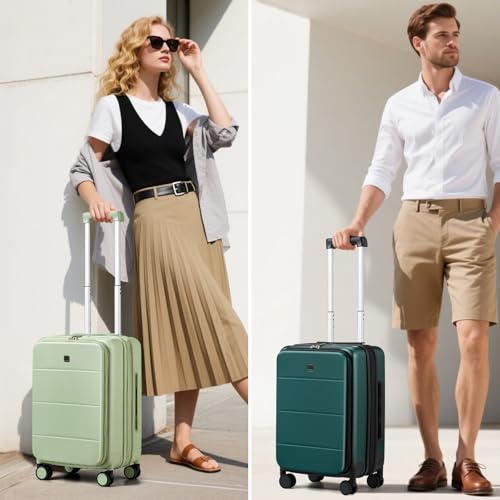 MILADA Expandable Carry On Luggage with Spinner Wheels PC Hard Shell Suitcases 20 Inch Top Opening Travel Suitcase with Wheels TSA Approved Luggage Trunk Rolling Carry-On, Bamboo Green - Image 2