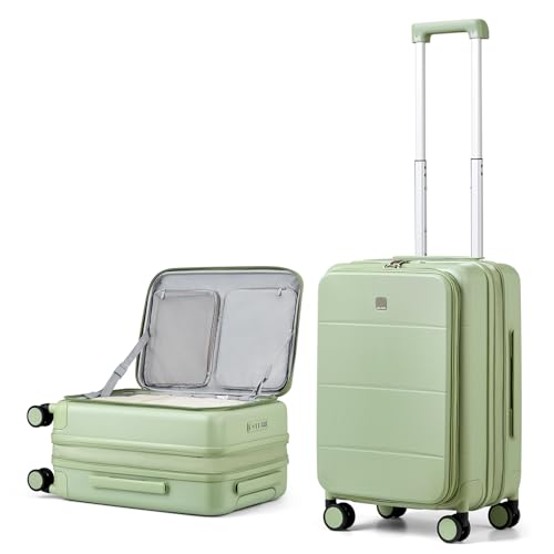 MILADA Expandable Carry On Luggage with Spinner Wheels PC Hard Shell Suitcases 20 Inch Top Opening Travel Suitcase with Wheels TSA Approved Luggage Trunk Rolling Carry-On, Bamboo Green - Image 1