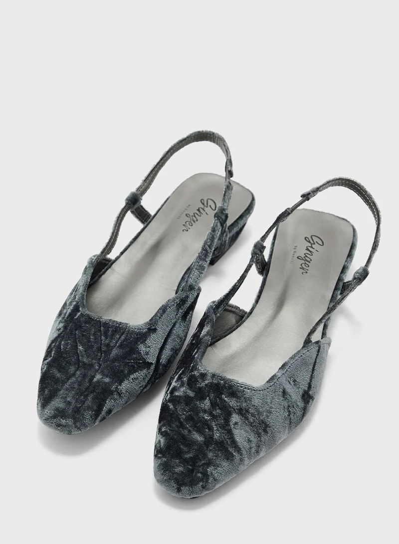 Ginger Velvet Square Toe Ankle Strap Ballerina