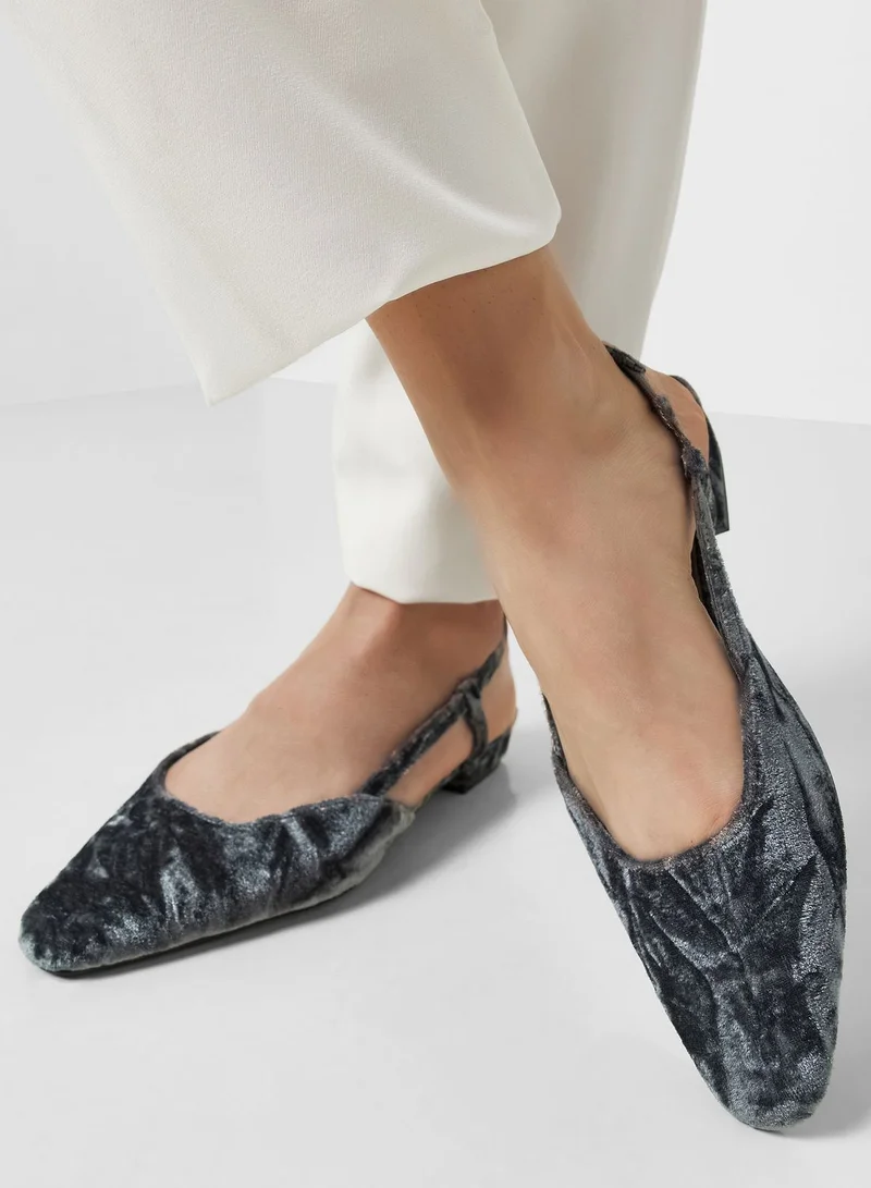 Ginger Velvet Square Toe Ankle Strap Ballerina
