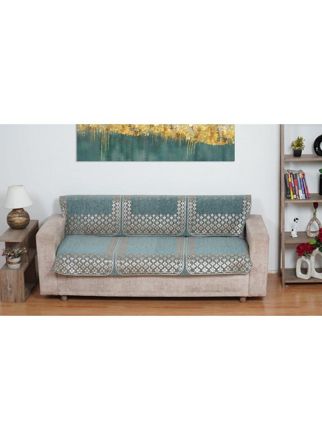 MORADO Chenille 7 Seater Sofa Covers Slipcover for Living Room, Drawing Room and Offce Star Pattern (3 Sitting Sofa Cover + 2 Sitting Sofa Cover + 2 Sitting Sofa Cover) - Seagreen - Image 2
