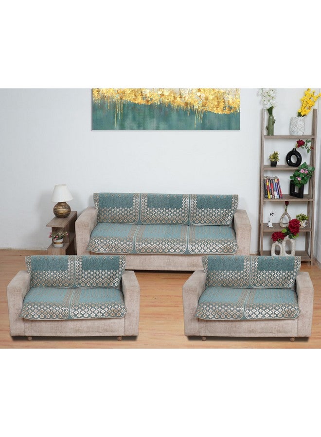 MORADO Chenille 7 Seater Sofa Covers Slipcover for Living Room, Drawing Room and Offce Star Pattern (3 Sitting Sofa Cover + 2 Sitting Sofa Cover + 2 Sitting Sofa Cover) - Seagreen - Image 1