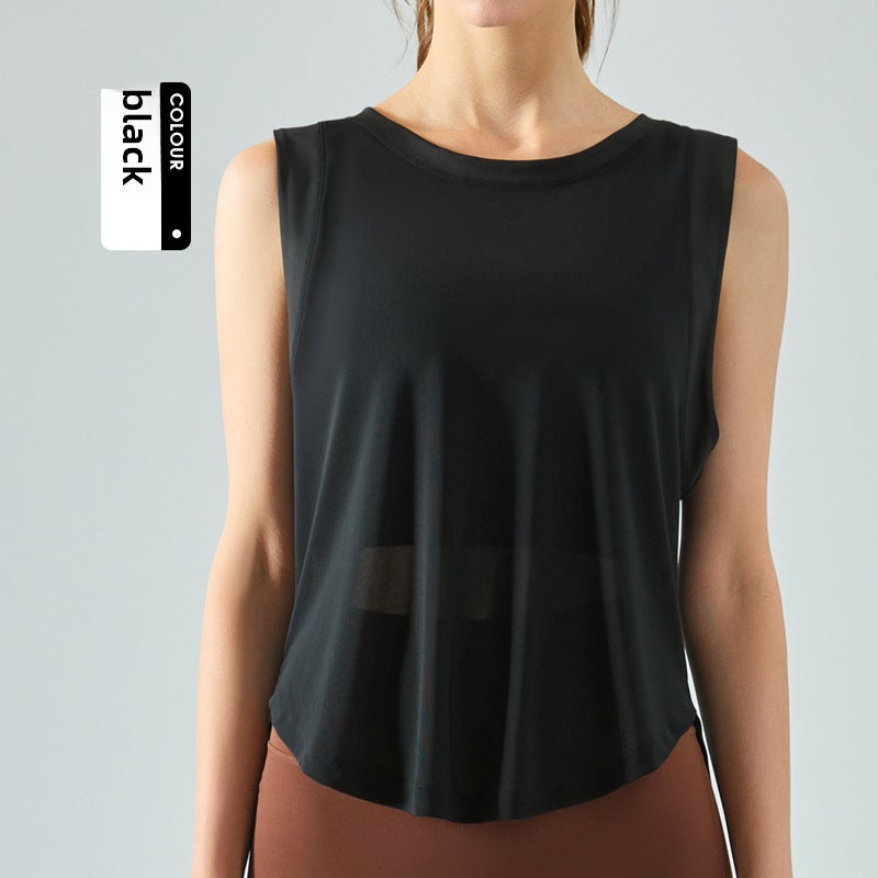 Generic Spring Summer Mesh Yoga Tank Breathable Loose Fitness Top Black  - Image 1