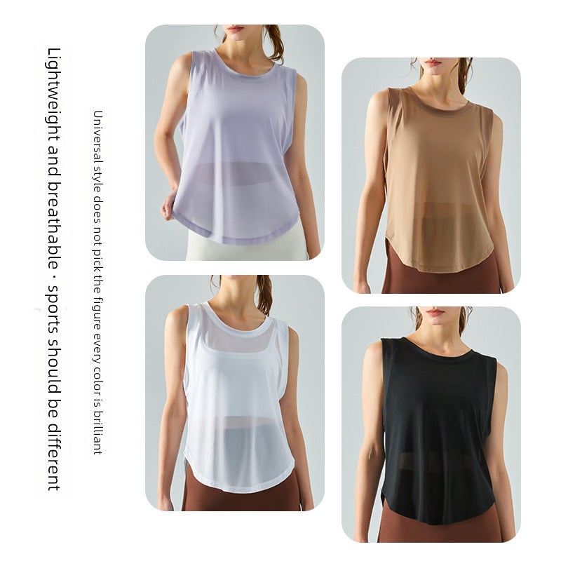 Generic Spring Summer Mesh Yoga Tank Breathable Loose Fitness Top Black  - Image 4