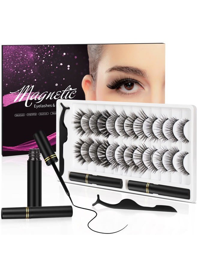 YINEPY 3D Natural Magnetic Eyelashes with Eyeliner Kit, Lightweight Lashes Natural Look, 12 Pairs False Lashes Kit, No Glue Needed Reusable Easy to Use (12 Pair) - Image 1