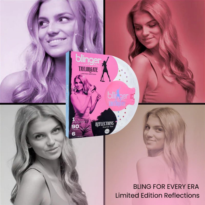 blingerÂ® Limited Edition Reflections Starter Set with 90 Precision-Cut Glass Crystals Gems â€“ as seen on Shark Tank| Pink Hair Accessories Styling Tool | Bedazzler Stamper Kit for Girls and Women - Image 3