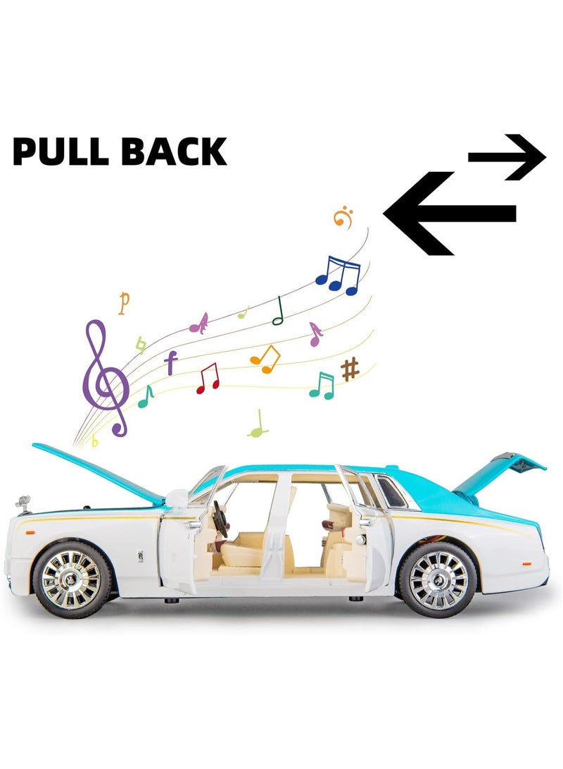 1:24 Rolls-Royce Phantom Model Car, Zinc Alloy Pull Back Toy Diecast Toy Cars with Sound and Light for Kids Boy Girl Gift(Blue)