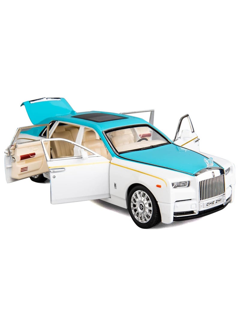 1:24 Rolls-Royce Phantom Model Car, Zinc Alloy Pull Back Toy Diecast Toy Cars with Sound and Light for Kids Boy Girl Gift(Blue)