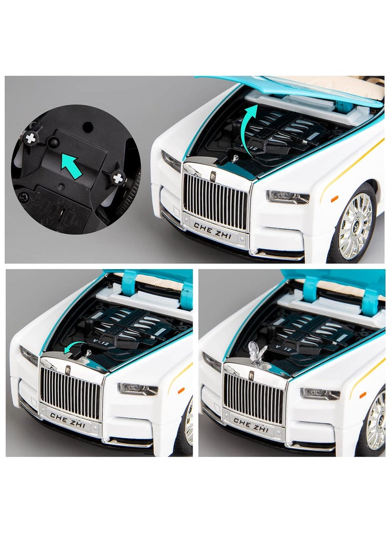 1:24 Rolls-Royce Phantom Model Car, Zinc Alloy Pull Back Toy Diecast Toy Cars with Sound and Light for Kids Boy Girl Gift(Blue)