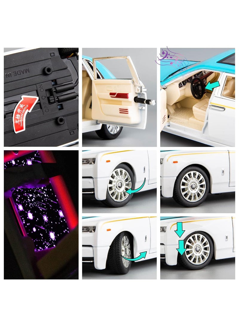 1:24 Rolls-Royce Phantom Model Car, Zinc Alloy Pull Back Toy Diecast Toy Cars with Sound and Light for Kids Boy Girl Gift(Blue)
