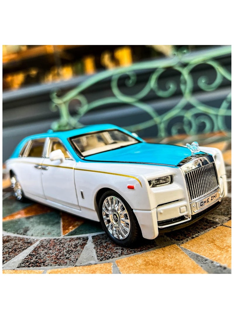 1:24 Rolls-Royce Phantom Model Car, Zinc Alloy Pull Back Toy Diecast Toy Cars with Sound and Light for Kids Boy Girl Gift(Blue)