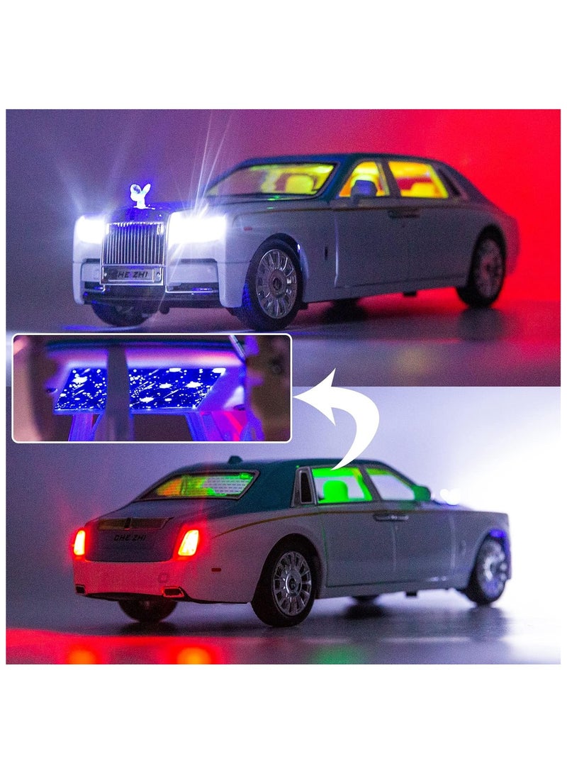 1:24 Rolls-Royce Phantom Model Car, Zinc Alloy Pull Back Toy Diecast Toy Cars with Sound and Light for Kids Boy Girl Gift(Blue)