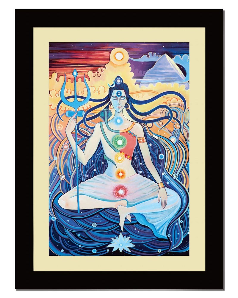 ArtX ArtX Paper Premium Shiva Kundlini Power Chakras Wall Art Painting For Living Room Drawing Room Multicolor Traditional 18X24 in Set of 1