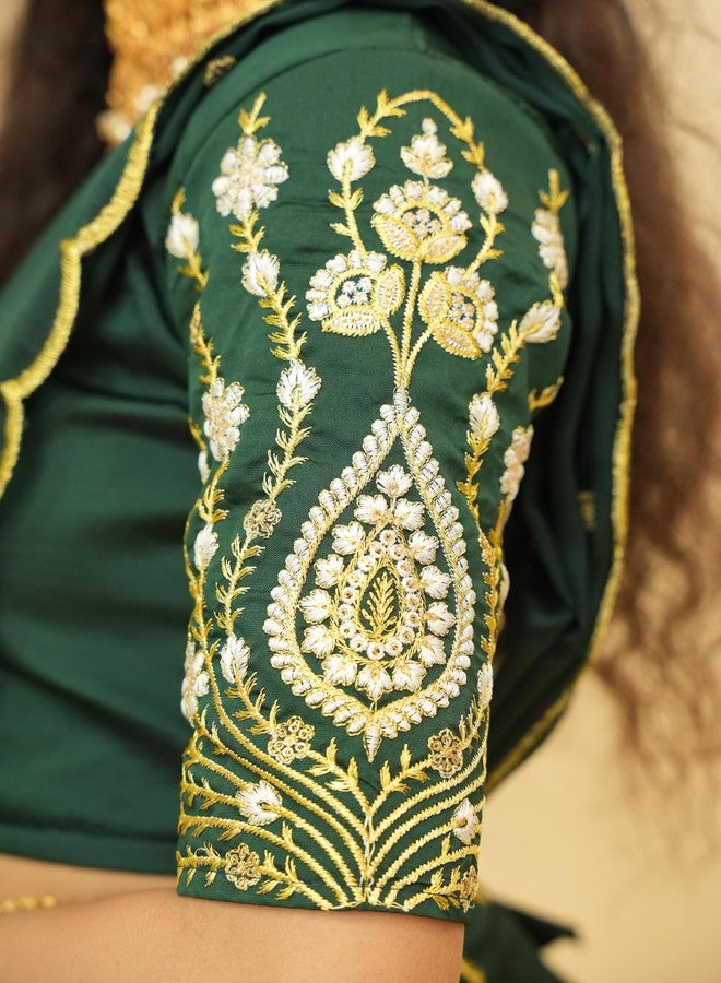 Fabcartz ساري نصف مخيط من جنوب الهند للنساء من فابكارتز (لون كريمي) - Image 5