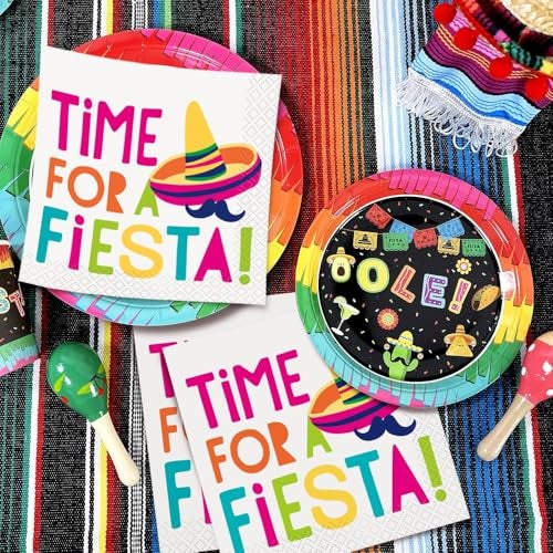 Unique Multicolor "Time For A Fiesta!" Paper Beverage Napkins (Pack of 16) - Vibrant & Festive Design, Perfect For Celebrations & Themed Parties - Image 2