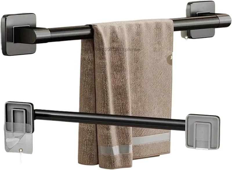 Wall Mounted Towel Rack Bathroom Storage Rack No Drilling Bathroom Horizontal Bar Towel Rack Kitchen Bathroom Accessories(2PCS-Black 30CM) - Image 1