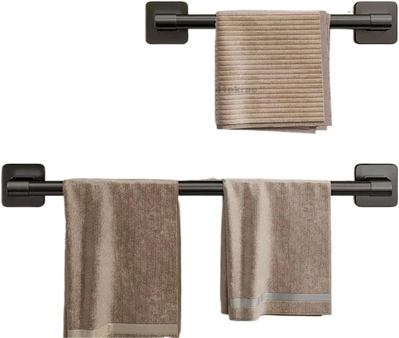 Wall Mounted Towel Rack Bathroom Storage Rack No Drilling Bathroom Horizontal Bar Towel Rack Kitchen Bathroom Accessories(2PCS-Black 30CM) - Image 2