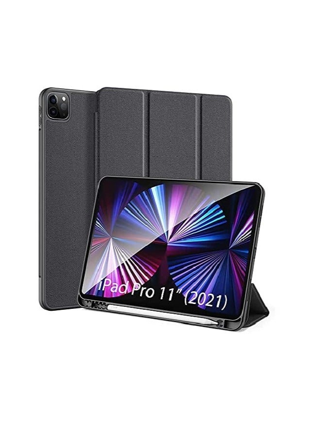 DUSALA Flip Case for New iPad Pro 11-inch 2021 (3rd Gen) / 2020 (2nd Gen) /, Ultra Slim Smart Magnetic Back Cover for iPad Pro 11 2021/2020, Auto Wake/Sleep Black With Pen Holder - Image 1