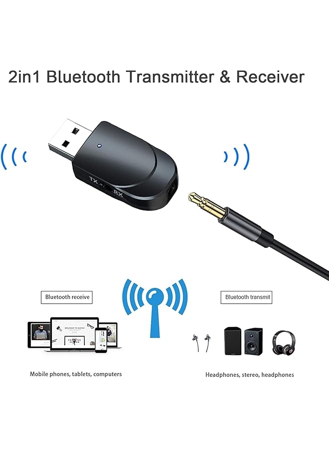 إكسفور محول بلوتوث 5.0، مستقبل USB إلى بلوتوث للكمبيوتر/التلفزيون/السيارة، محول AUX، جهاز إرسال صوتي سهل التوصيل والتشغيل، اتصال USB - Image 5