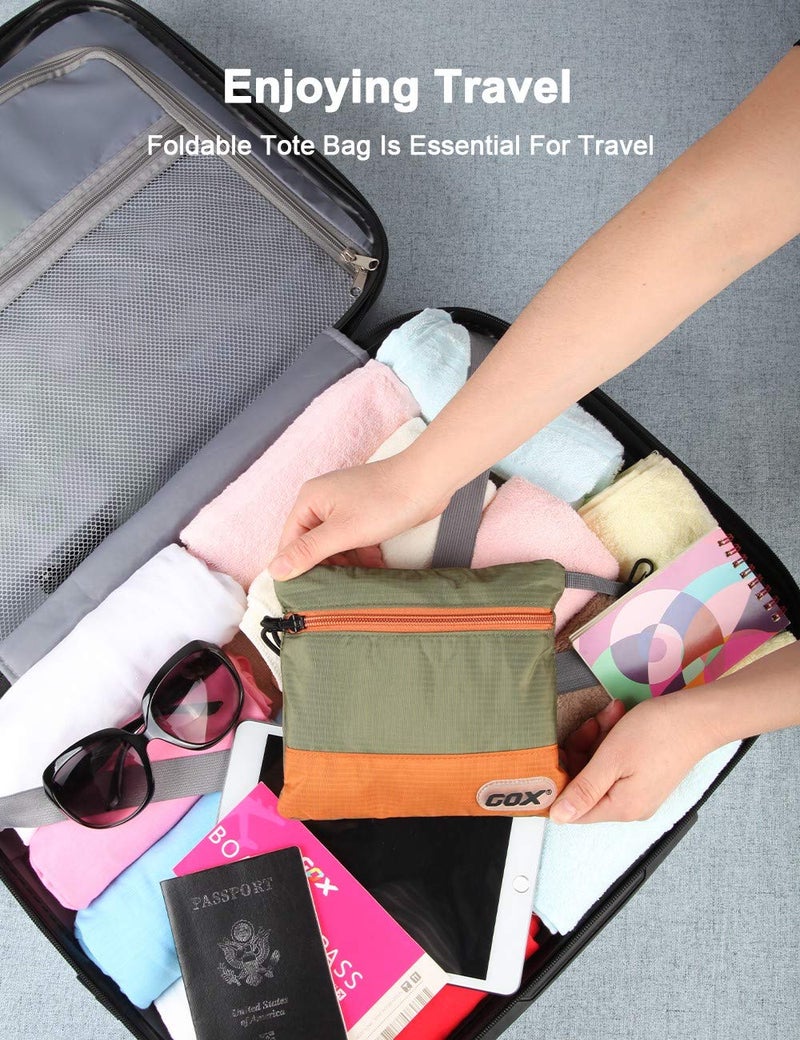 GOX Ultra Light Packable Tote Bag Weekender Crossbody Duffel Nylon for Women Small Lightweight Foldable Travel Tote under Seat Shoulder Bag on Plane Extra Large Bag with Zipper (Green&Orange) - Image 2
