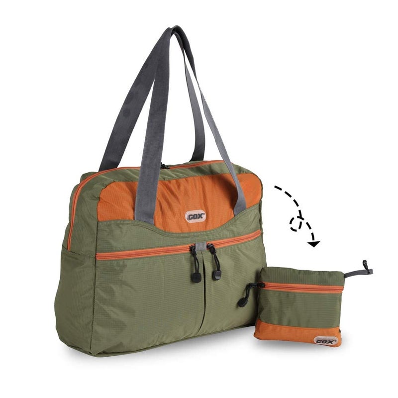 GOX Ultra Light Packable Tote Bag Weekender Crossbody Duffel Nylon for Women Small Lightweight Foldable Travel Tote under Seat Shoulder Bag on Plane Extra Large Bag with Zipper (Green&Orange) - Image 1