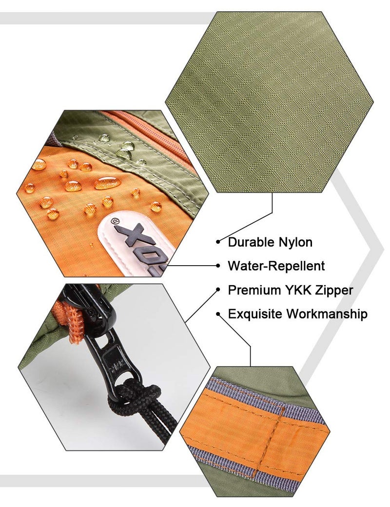 GOX Ultra Light Packable Tote Bag Weekender Crossbody Duffel Nylon for Women Small Lightweight Foldable Travel Tote under Seat Shoulder Bag on Plane Extra Large Bag with Zipper (Green&Orange) - Image 5