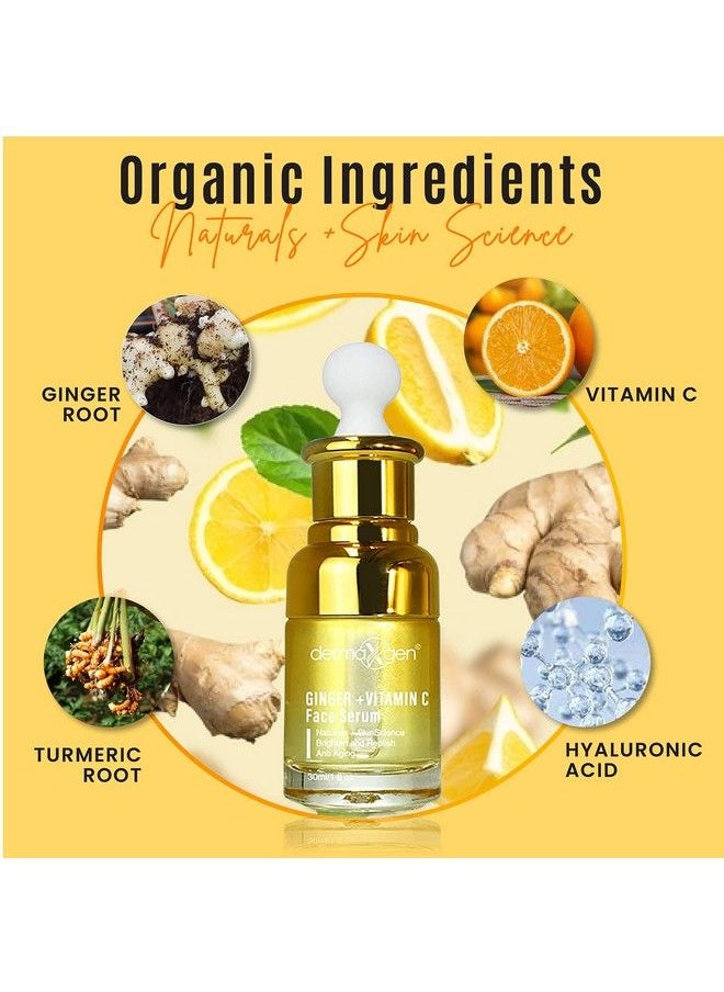 dermaxgen - Ginger Face Serum + Vitamin C + Turmeric Organic Acne Treatment Clear Skin Tone Hydrate Dull & Dry Skin Antiaging Facial Serum 1 Fl Oz - Image 1