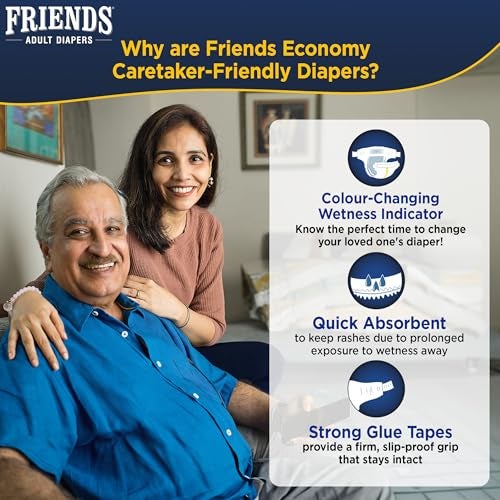 Friends Economy Adult Diaper M Size Tape | 10 Count (Medium) | Waist 28.35 – 51.18 inch | Unisex | Leakproof | Long Protection hours |Wetness Indicator | Odour Lock & Anti-Bacterial Absorbent Core - Image 2