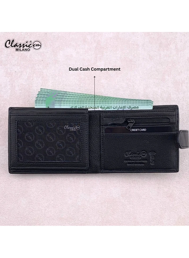 Classic Milano Classic Milano Men’s Wallet – Slim Bifold Leather Wallet for Men with RFID Blocking, Multiple Card Slots & Middle Zip – Stylish Mens Purse Wallets Gift for Husband, Father
