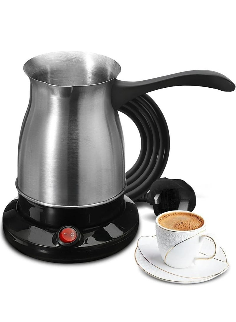 Denx Electric Turkish Coffee Maker 0.5 L Capacity, Stainless Steel | 360-Degree Rotation | Non-Automatic Cut Off | Coffee Kettle for Home Office 650 W  Silver/Black - Image 1