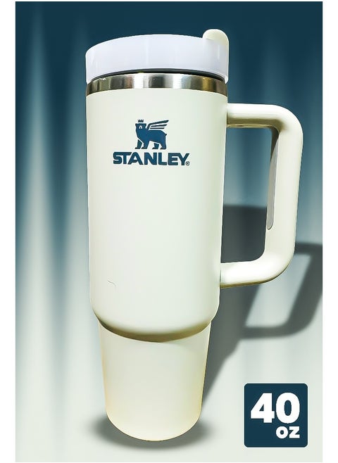 Stanley 40oz Tumbler Stainless Steel Travel Mug with Reusable Straw BPA Free Sustainable and Dishwasher Safe Designed with Leakproof FlowState Lid and Double Wall Vacuum Insulation to Keep Drinks Hot for 16 Hours and Cold for 24 Hours Slim Base Fits in Most Car Cup Holders with Strong Ergonomic Handle for Travel Office or Outdoor Use