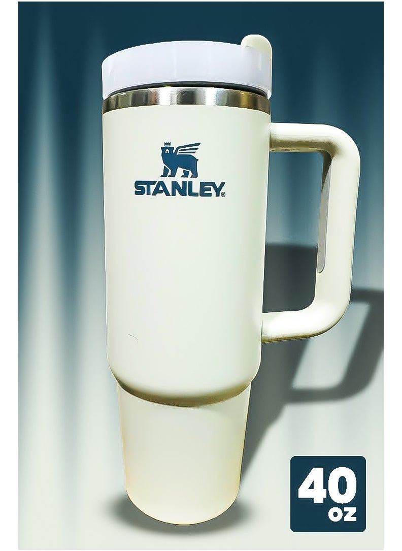 Stanley 40oz Tumbler Stainless Steel Travel Mug with Reusable Straw BPA Free Sustainable and Dishwasher Safe Designed with Leakproof FlowState Lid and Double Wall Vacuum Insulation to Keep Drinks Hot for 16 Hours and Cold for 24 Hours Slim Base Fits in Most Car Cup Holders with Strong Ergonomic Handle for Travel Office or Outdoor Use
