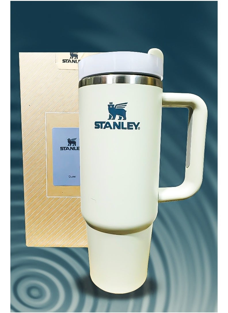 Stanley 40oz Tumbler Stainless Steel Travel Mug with Reusable Straw BPA Free Sustainable and Dishwasher Safe Designed with Leakproof FlowState Lid and Double Wall Vacuum Insulation to Keep Drinks Hot for 16 Hours and Cold for 24 Hours Slim Base Fits in Most Car Cup Holders with Strong Ergonomic Handle for Travel Office or Outdoor Use