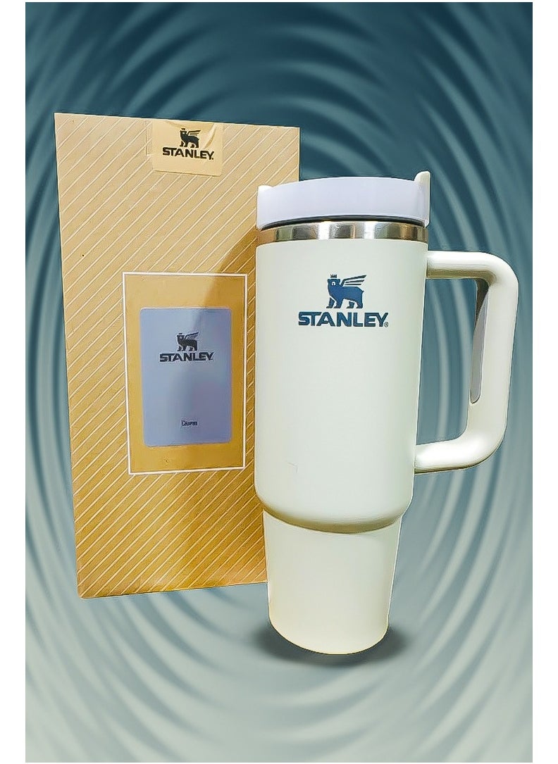 Stanley 40oz Tumbler Stainless Steel Travel Mug with Reusable Straw BPA Free Sustainable and Dishwasher Safe Designed with Leakproof FlowState Lid and Double Wall Vacuum Insulation to Keep Drinks Hot for 16 Hours and Cold for 24 Hours Slim Base Fits in Most Car Cup Holders with Strong Ergonomic Handle for Travel Office or Outdoor Use