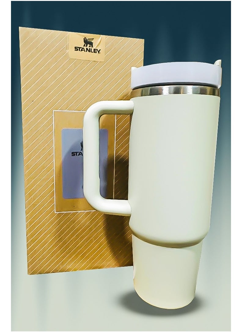 Stanley 40oz Tumbler Stainless Steel Travel Mug with Reusable Straw BPA Free Sustainable and Dishwasher Safe Designed with Leakproof FlowState Lid and Double Wall Vacuum Insulation to Keep Drinks Hot for 16 Hours and Cold for 24 Hours Slim Base Fits in Most Car Cup Holders with Strong Ergonomic Handle for Travel Office or Outdoor Use