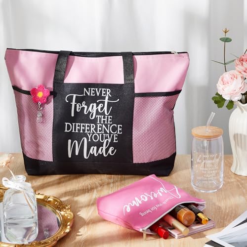 Clysee 4 Pcs 2026 Nures Week Thank You Gift Glass Cup Tote Bag Makeup Bag Badge Reel Appreciation Gift for Employee Coworker(Rose Pink) - Image 2
