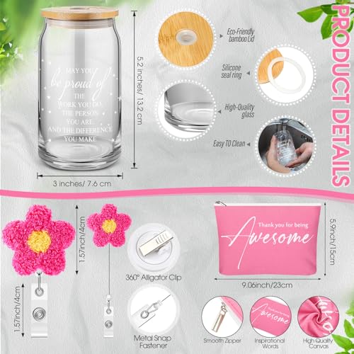 Clysee 4 Pcs 2026 Nures Week Thank You Gift Glass Cup Tote Bag Makeup Bag Badge Reel Appreciation Gift for Employee Coworker(Rose Pink) - Image 5