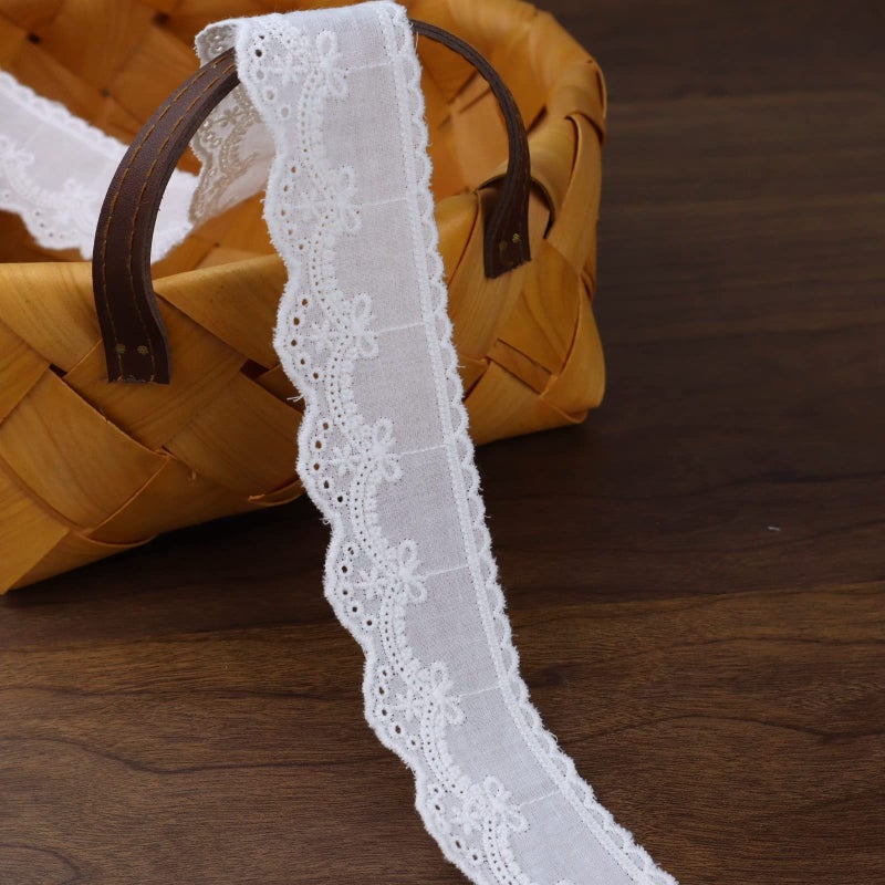 ZNZAKKA White Eyelet Lace Trim 7 Yards Cotton Lace Ribbon Floral Embroidery Lace Trim for Crafts Clothing Bag Pillow Decoration 13inch 