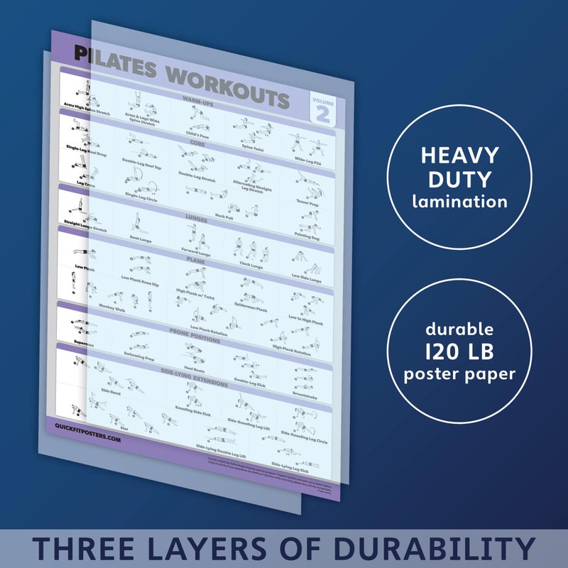 Palace Learning 3 Pack - Pilates Workout Poster Set Volume 1 & 2 + Stretching Routine - Pilates Mat Work Exercises - Fitness Charts (18 x 24, LAMINATED) - Image 2