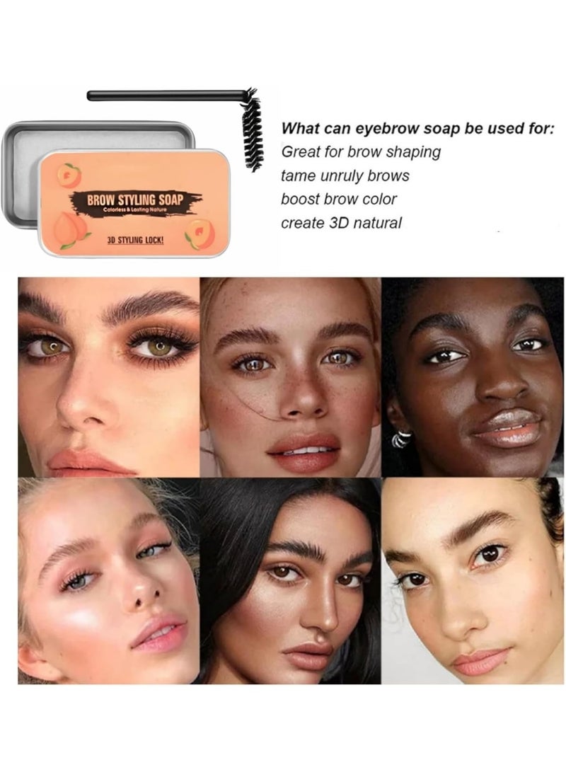 Clear Brow Gel For Natural Brows,Eyebrow Setting Gel,Smudge-Proof Brow Soap, Long-Lasting Styling Pomade,Lightweight Soap Kit For Easy Shaping & Definition,Non-Sticky,With Quick-Dry Honey Peach Wax - Image 2