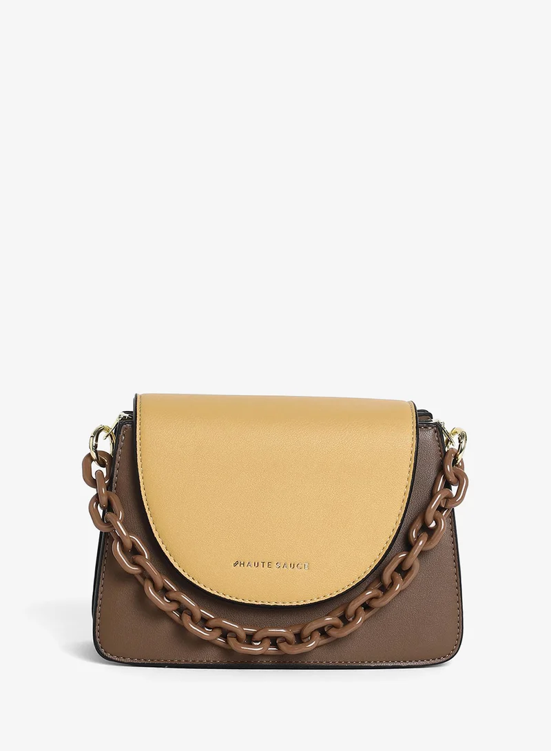 Haute Sauce  Women's The Block Flap Hand Bag - Mocha Brown & Sage Green for Women | Best Price UAE