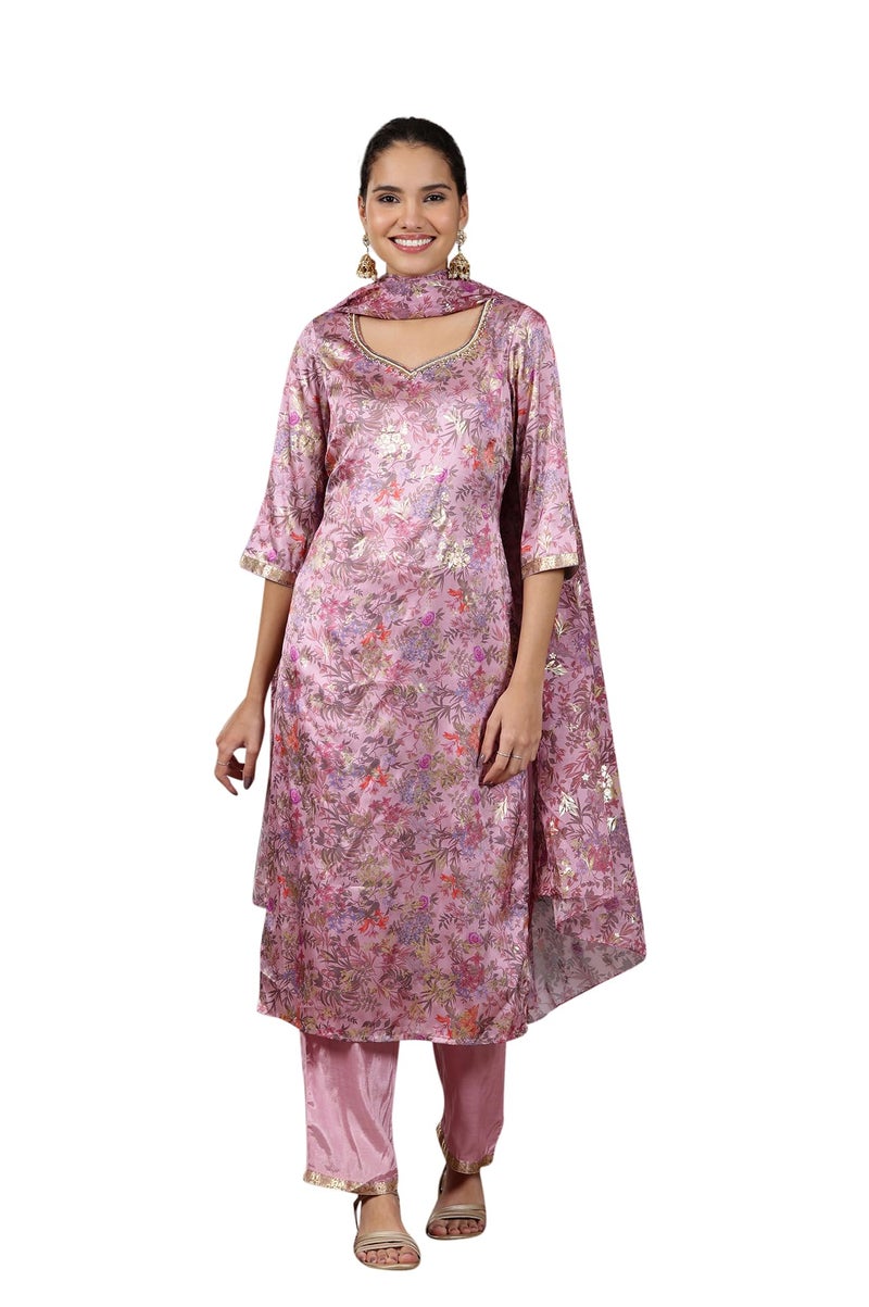 Aurelia Women’s Floral Printed Straight Kurta Set with Palazzos and Dupatta for Women - Image 1