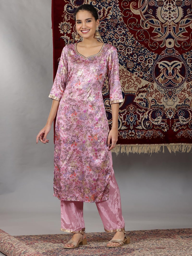 Aurelia Women’s Floral Printed Straight Kurta Set with Palazzos and Dupatta for Women - Image 4